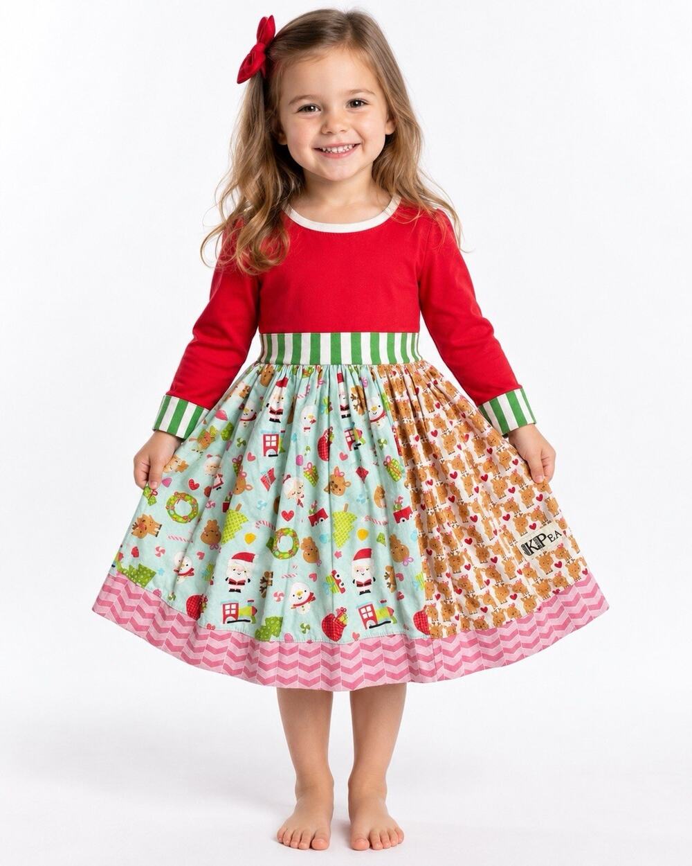 KPea Girls 4T Christmas Dress Santa Reindeer Holiday Long Sleeve Boutique USA